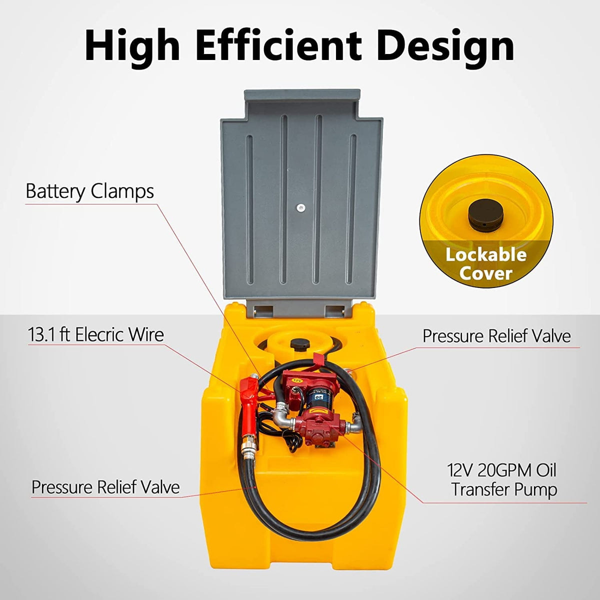58-Gallon Portable Gasoline Fuel Tank with 12V Electric Transfer Pump, 40 GPM, 4-Meter Hose, Yellow