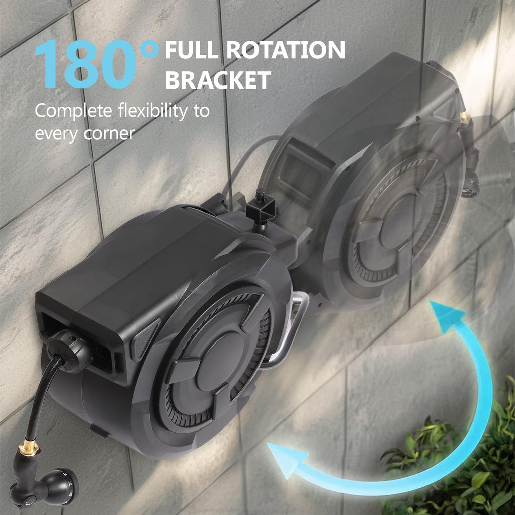 100 ft Wall Mounted Garden Hose Reel, 1/2 Inch Hose with 180° Swivel