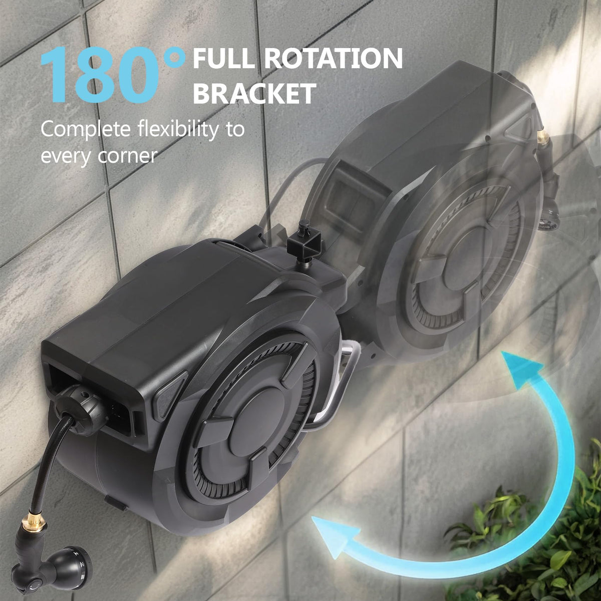 100 ft Wall Mounted Garden Hose Reel, 1/2 Inch Hose with 180° Swivel