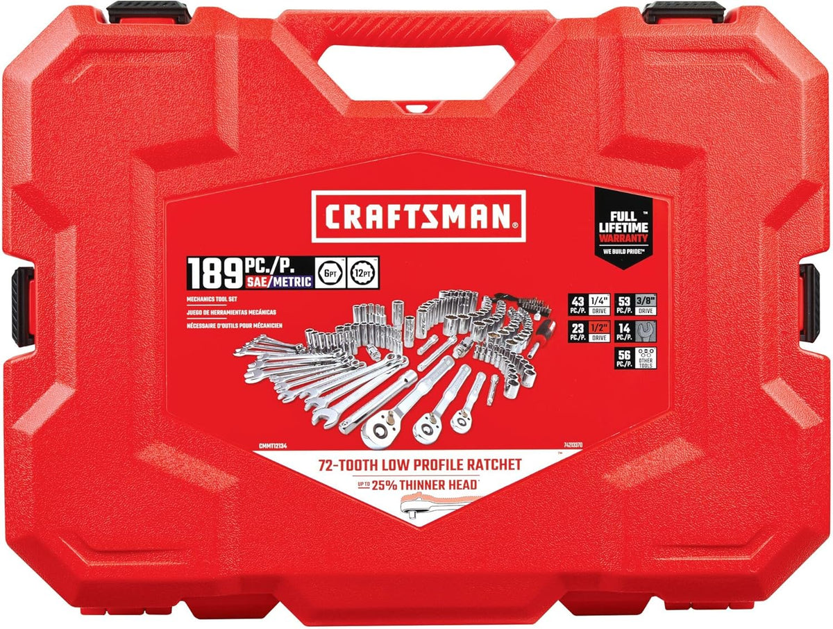 189-Piece Mechanics Tool Set, 1/4-Inch and 3/8-Inch Drive