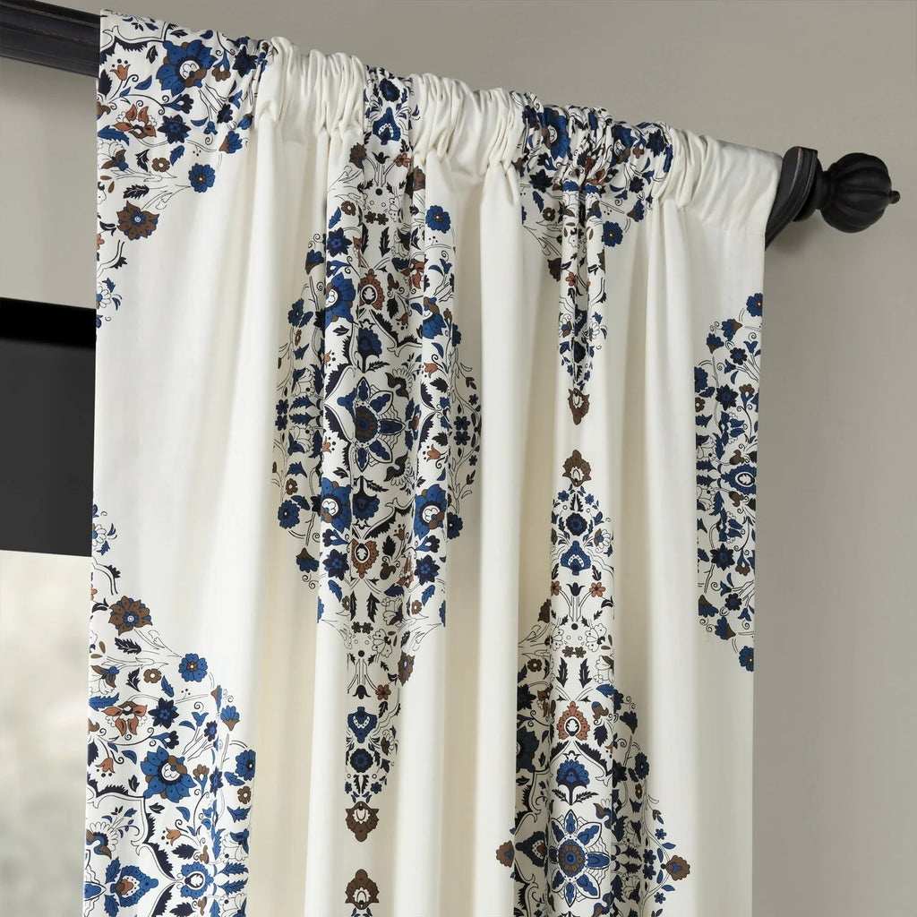 Medallion Damask Printed Cotton Room Darkening Curtain Panel, 1 Piece