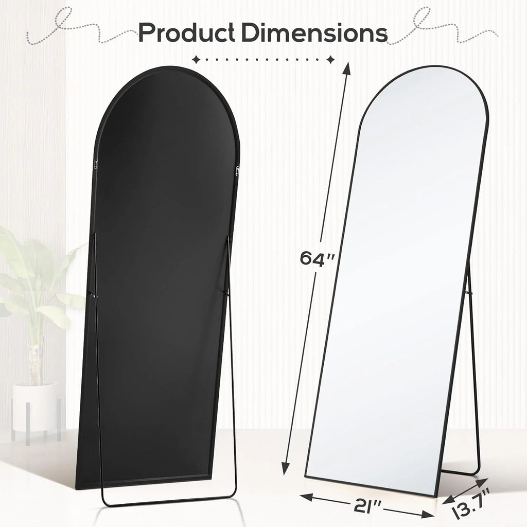 21x64 Full Length Arched Mirror, Large Tall Body Dressing Mirror with Aluminum Alloy Frame, Stand and Wall Mount Option