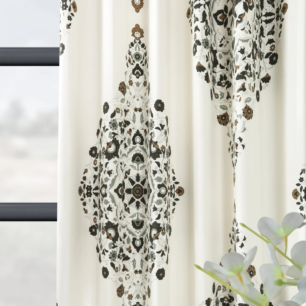 Medallion Damask Printed Cotton Room Darkening Curtain Panel, 1 Piece