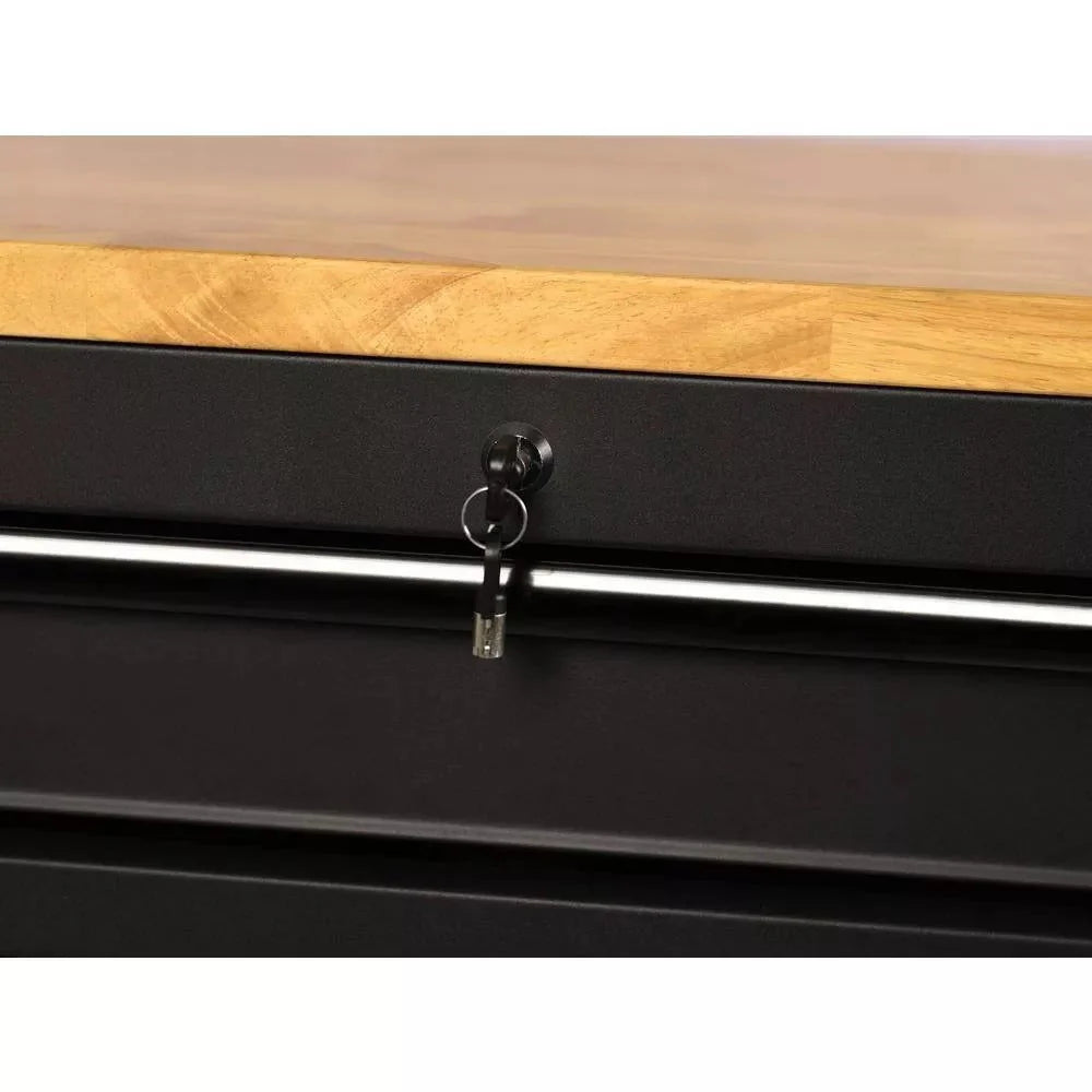 61-Inch W x 23-Inch D 15-Drawer Mobile Workbench with Solid Wood Top