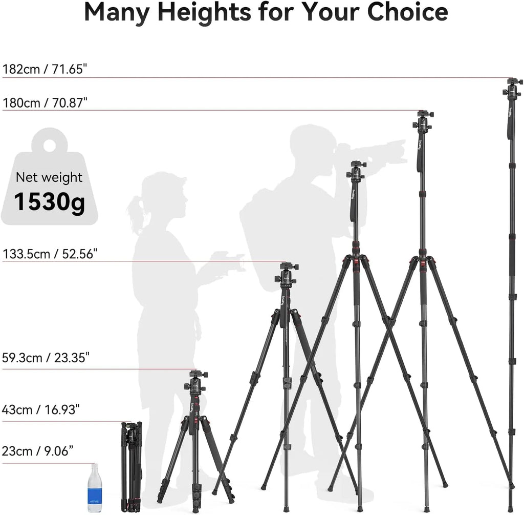 71" Foldable Aluminum Camera Tripod and Monopod, Adjustable Photography Tripod Stand for Cameras and Video