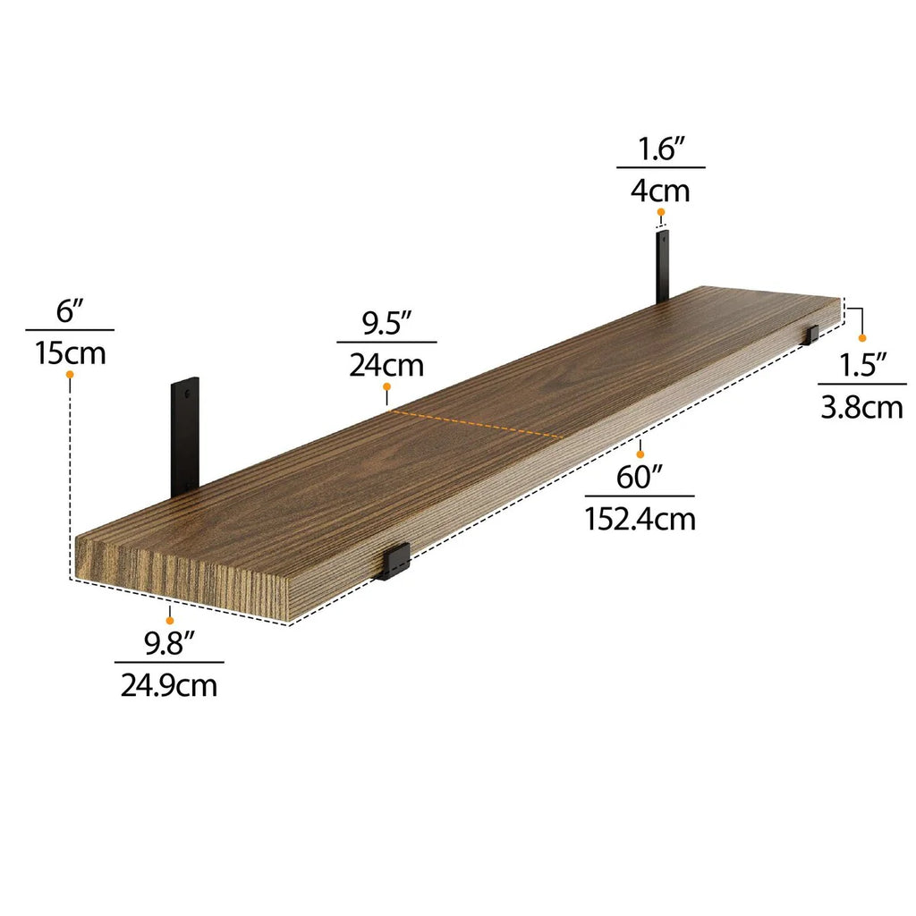 60 Inch Floating Wall Shelf, 9.25" Deep Wall Mounted Storage Shelf for Living Room, Bedroom and Home Decor