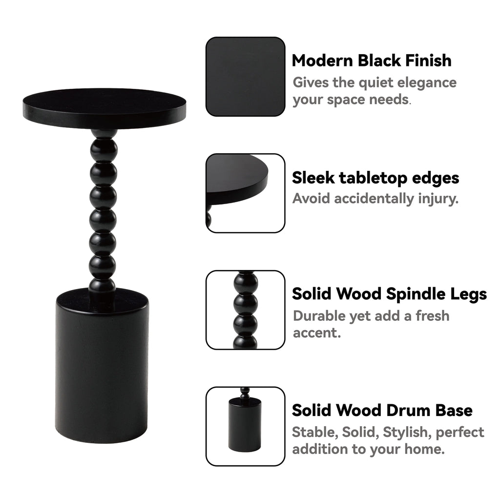 Wood Pedestal End Table, Round Martini Drink Table for Small Spaces, Living Room and Bedroom