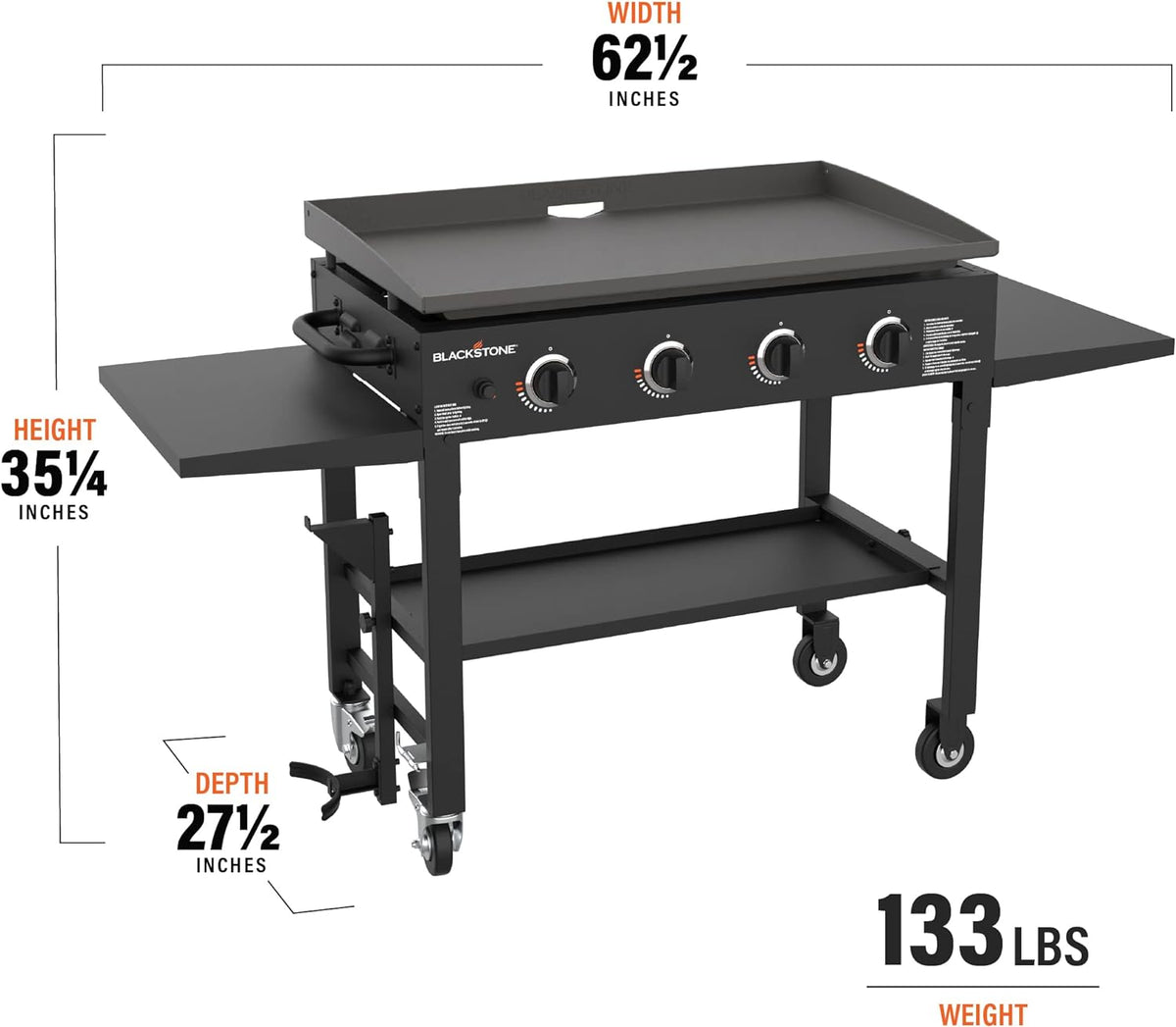 36-Inch 4-Burner Propane Gas Griddle with Flat Top and Side Stands