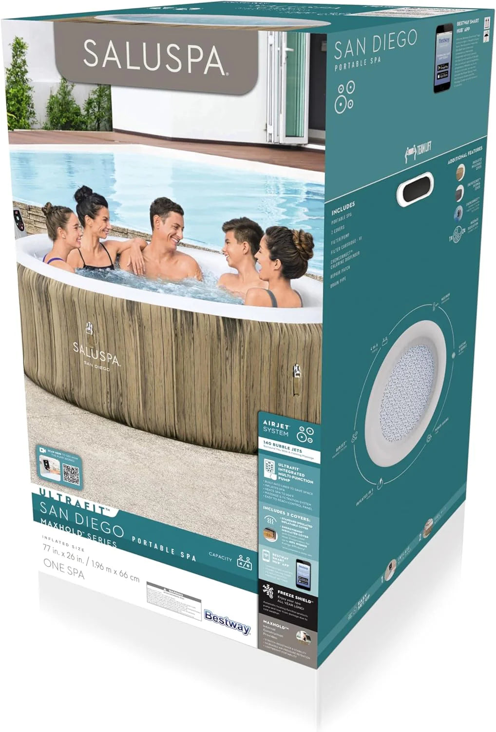 71 x 26-Inch Inflatable Hot Tub Spa for 2-4 Persons, Portable, with 2 Covers, Black