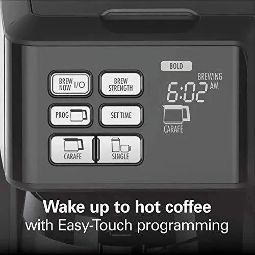 Programmable Thermal Coffee Maker, Single Serve and Full Pot, Compatible with Pods or Grounds, Black and Stainless