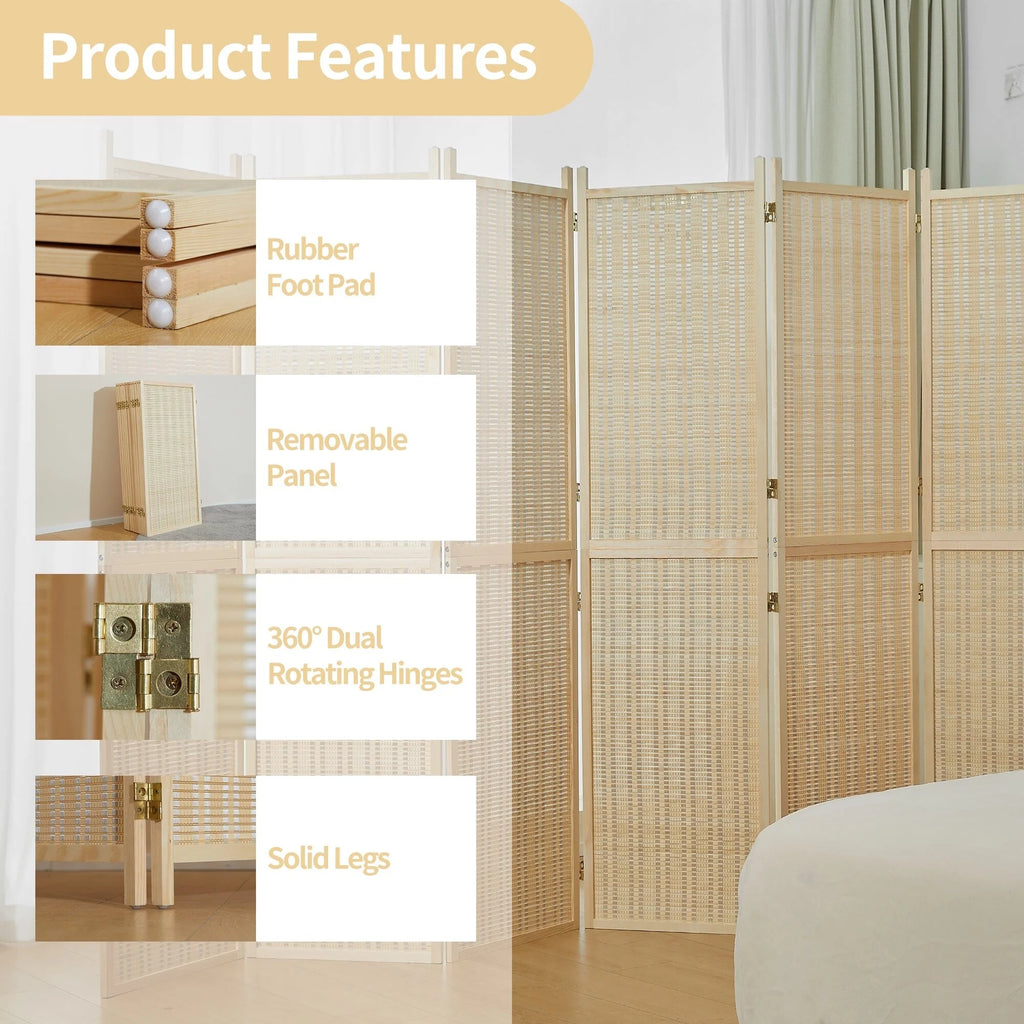 4-Panel Bamboo Folding Partition Screen 6FT Detachable Room Divider