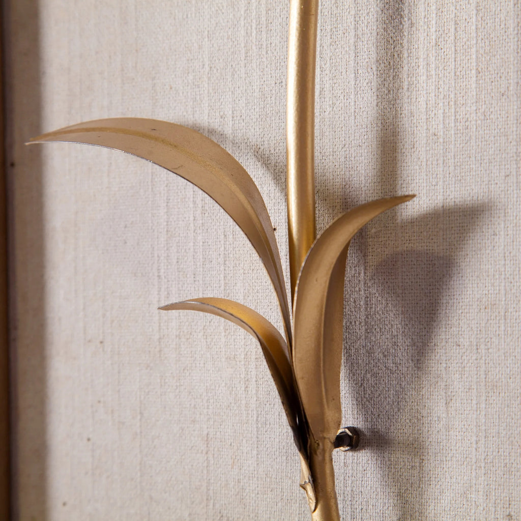 Set of 2 White and Gold Metal Flower Wall Decor with Wood Frames, Decorative Floral Wall Art
