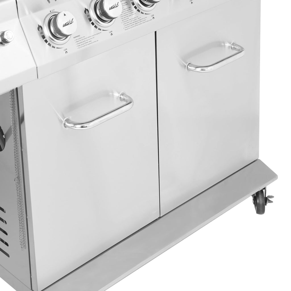 Stainless Steel 6-Burner Gas Grill – 74,000 BTU with Sear & Side Burner, Cabinet Style