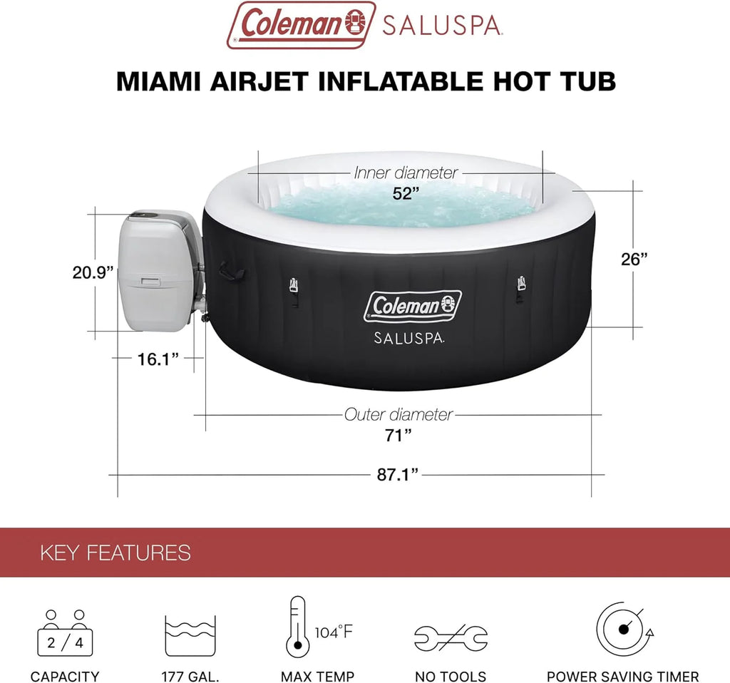 2-4 Person Inflatable Hot Tub, Portable Round Outdoor Spa with 120 Soothing Air Jets and Insulated Cover, Black