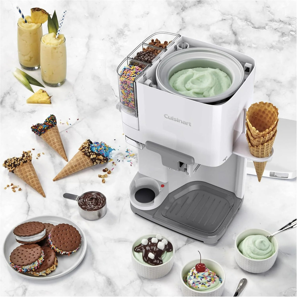 1.5 Qt Soft Serve Ice Cream Machine – 3 Built-In Mix-In Dispensers with Warming Plate