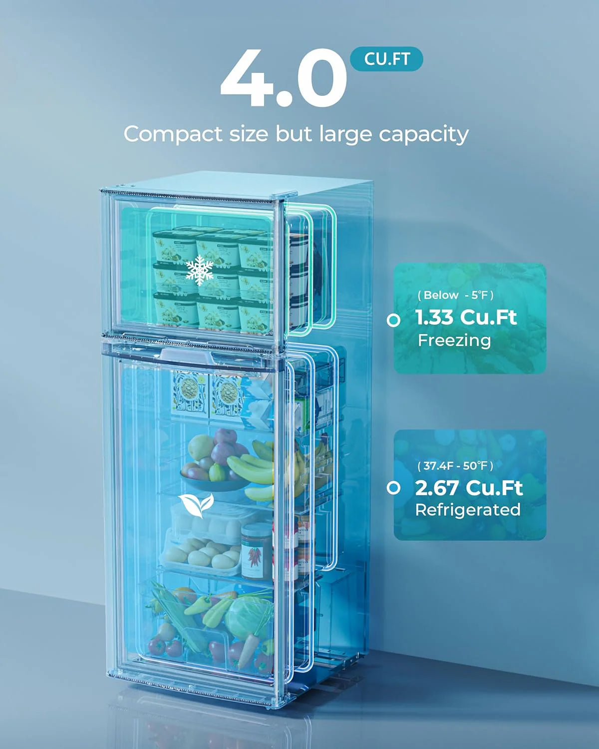 3.2 Cu. Ft. 2-Door Mini Fridge with Freezer, Compact Refrigerator, Silver