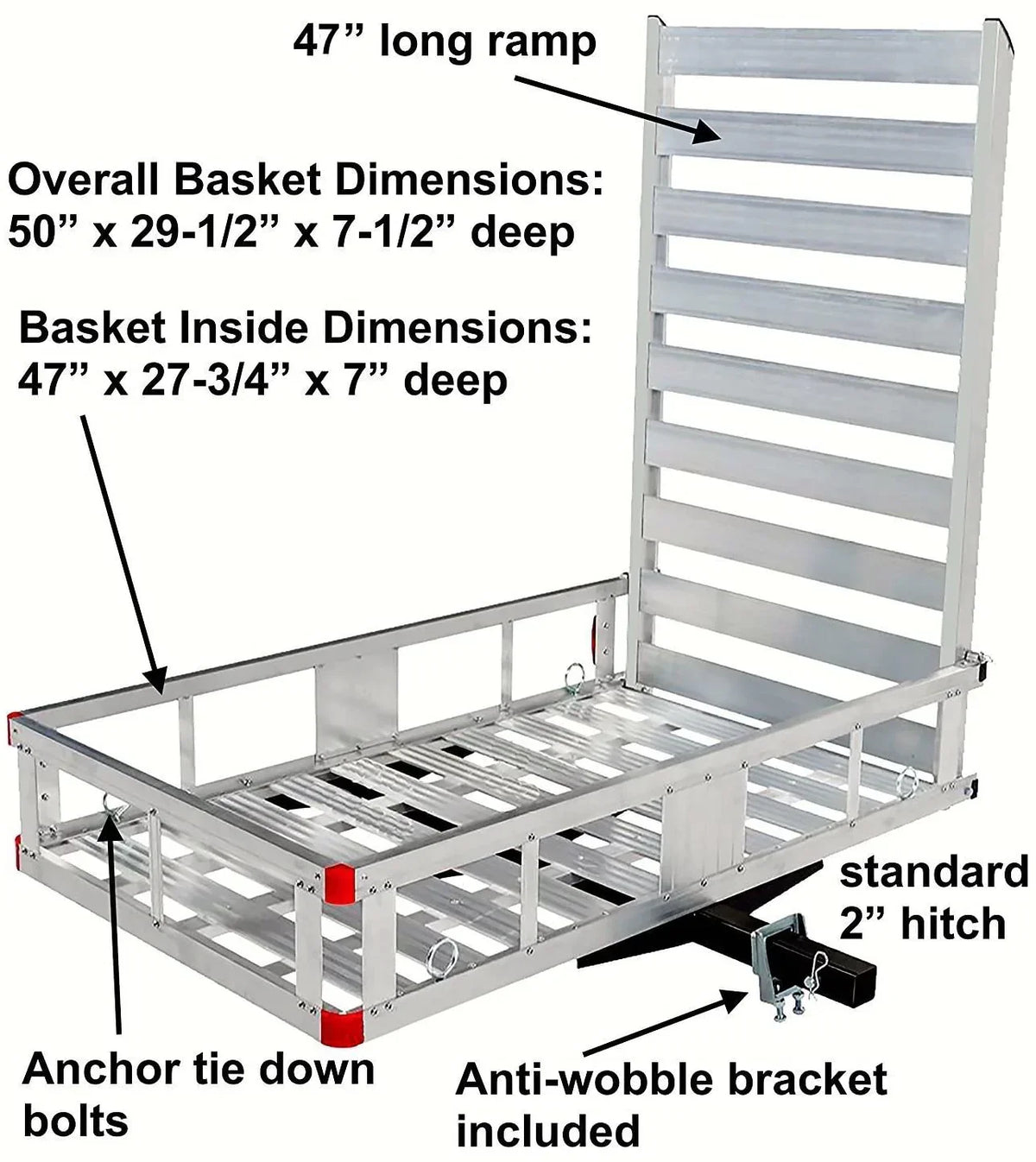 Aluminum Hitch Mount Cargo Carrier with 47-Inch Long Ramp, 1-Pack