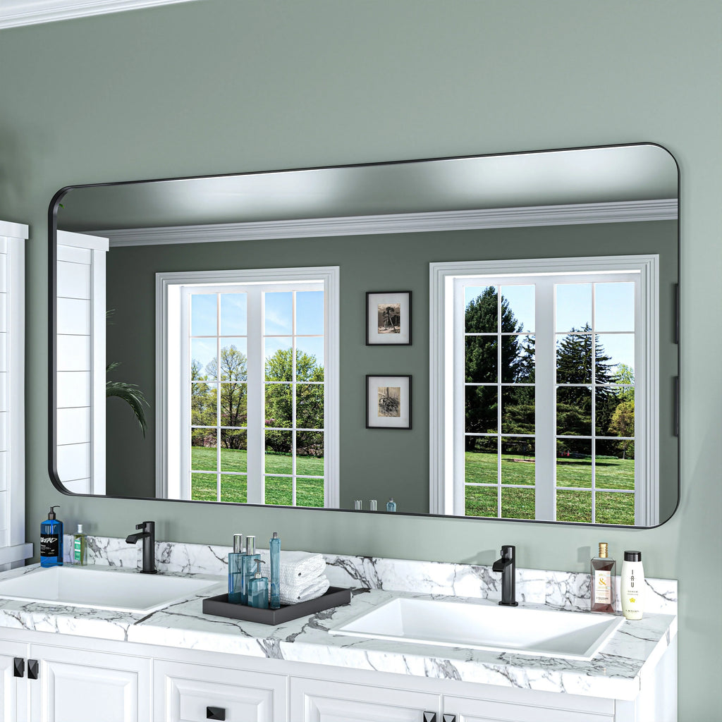 Aluminum Alloy Rounded Corner Vanity Mirror, Modern Wall Mounted Mirror for Bathroom, Bedroom and Home Decor