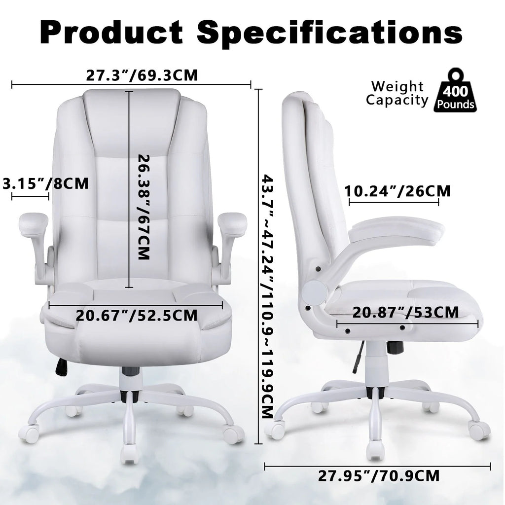 Big and Tall Ergonomic Office Chair, High Back Leather Executive Computer Chair with Padded Flip-Up Arms