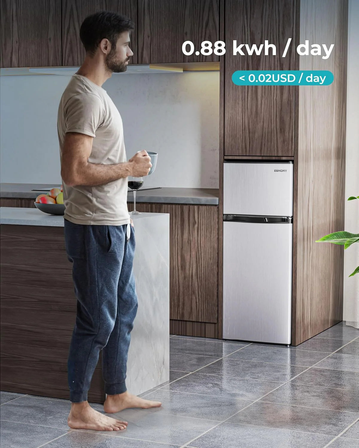3.2 Cu. Ft. 2-Door Mini Fridge with Freezer, Compact Refrigerator, Silver