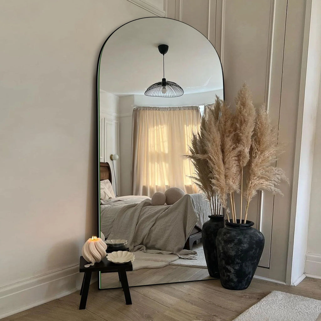 Arched Full Length Wood Floor Mirror, Full Body Standing and Wall Mounted Mirror for Bedroom, Living Room and Home Decor