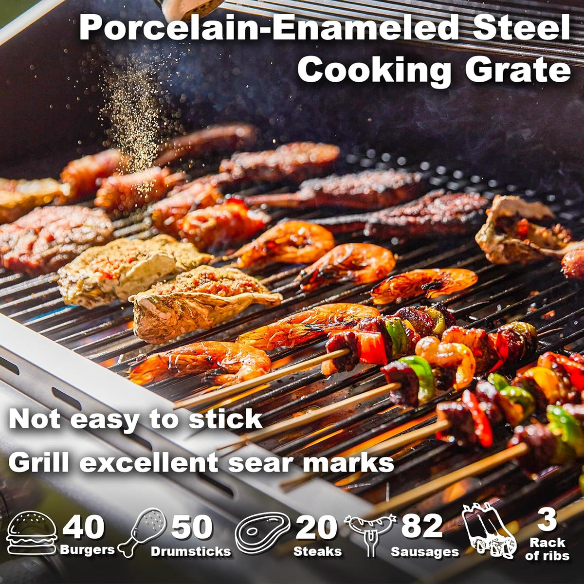 4-Burner Propane Gas Grill with Cast Iron Grates, Side Stove and 44,000 BTU Stainless Steel Burners