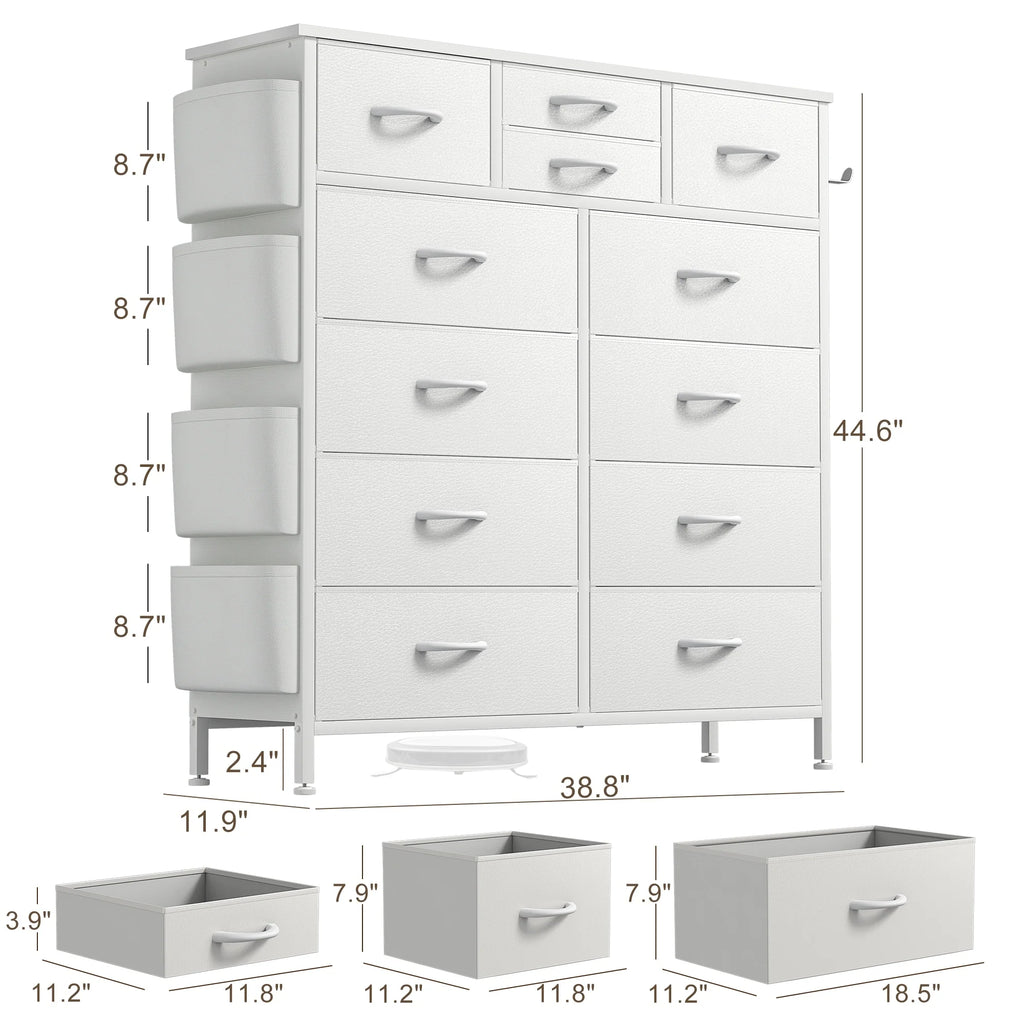 12 Drawer Fabric Dresser, Tall Bedroom Chest of Drawers with Storage