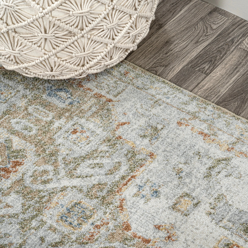 Bohemian Medallion Low-Pile Machine-Washable Area Rug, Cream and Terra