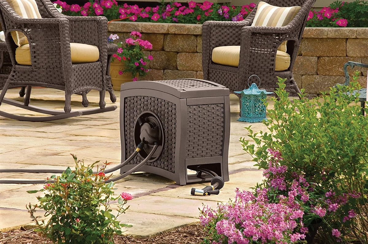 Wicker Garden Hose Reel Lightweight Portable Hands Free Water Powered Retractable Hose Reel
