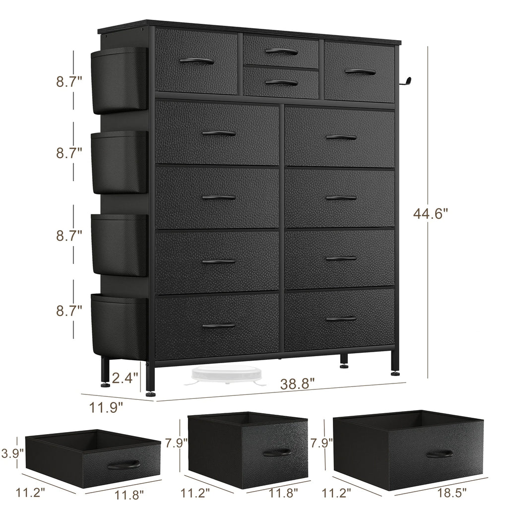 12 Drawer Fabric Dresser, Tall Bedroom Chest of Drawers with Storage