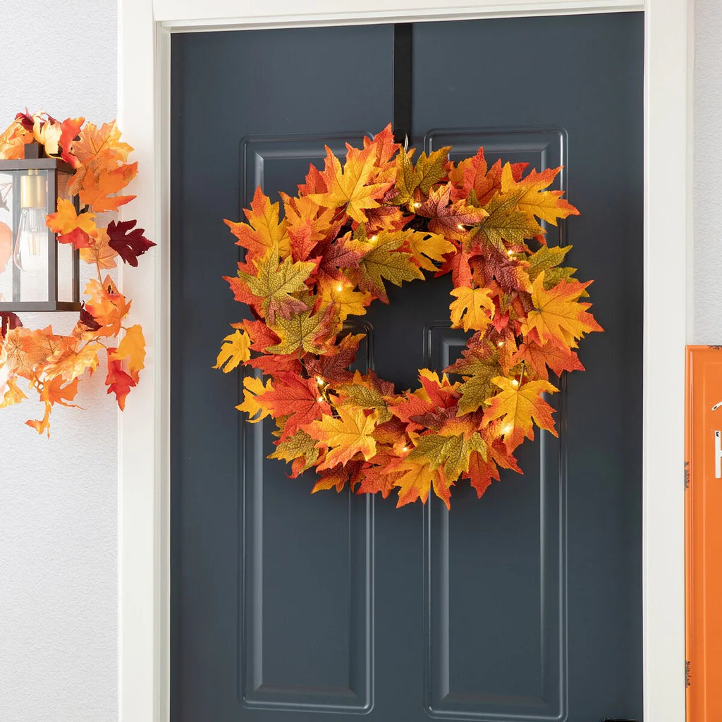 Thanksgiving LED Lighted Fall Maple Leaf Wreath and Garland - Autumn Home Decor