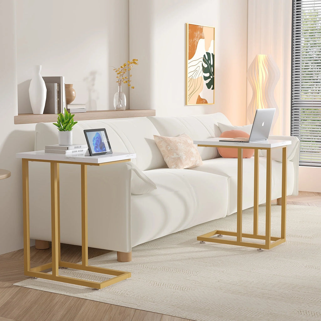 Set of 2 C-Shaped Sofa Side Tables, Small End Tables for Living Room, Bedside and TV Tray