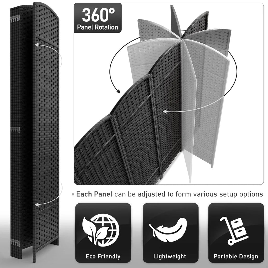 6 Panel Room Divider, 6ft Tall Extra Wide Folding Privacy Screen with Hand-Woven Mesh Panels
