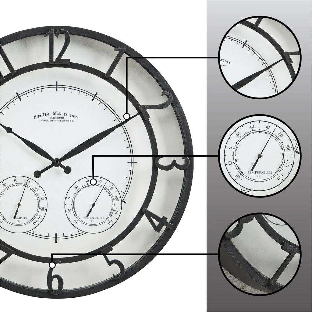 18" Bronze-Tone Outdoor Wall Clock, Weather-Resistant Plastic, Farmhouse Style