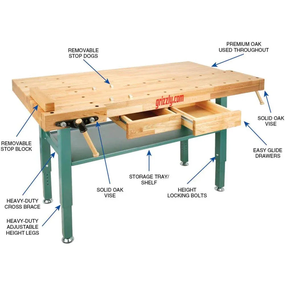 Heavy-Duty Oak Workbench with Steel Legs