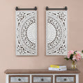 Set of 2 Distressed Ivory White Wood Flower Wall Art with Black Accents