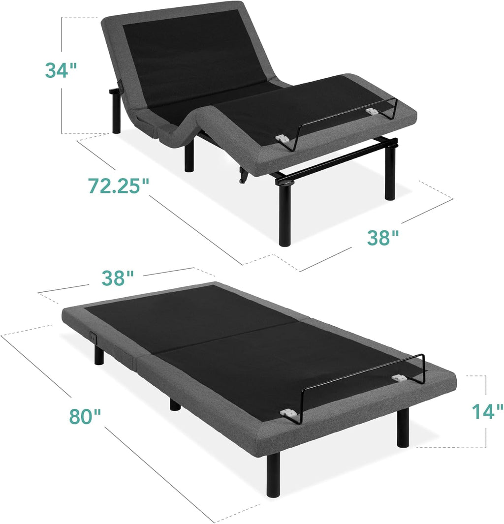 Twin XL Adjustable Bed Frame, Electric Adjustable Base with Wireless Remote Control, Night Light, Massage Function and 2 USB Ports