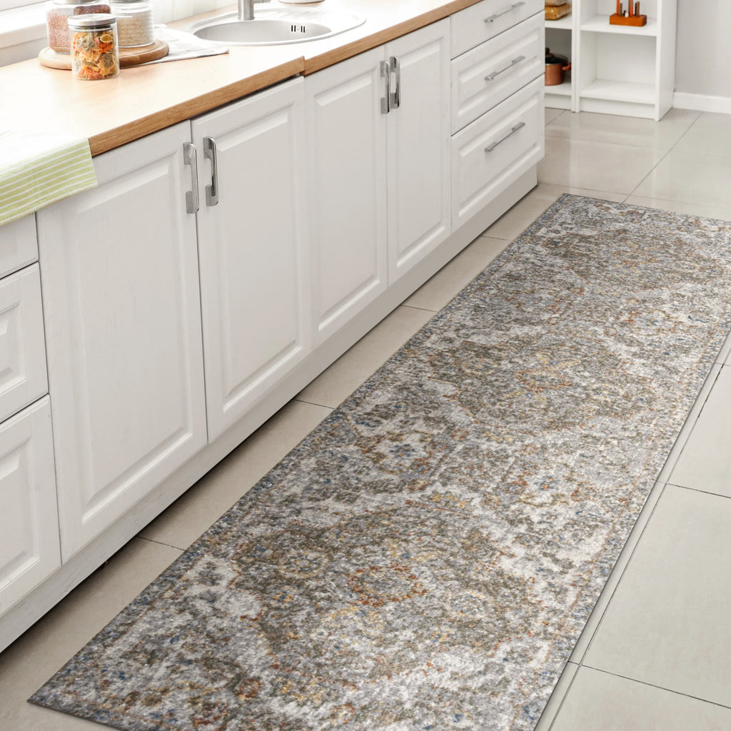 Bohemian Medallion Low-Pile Machine-Washable Area Rug, Cream and Terra