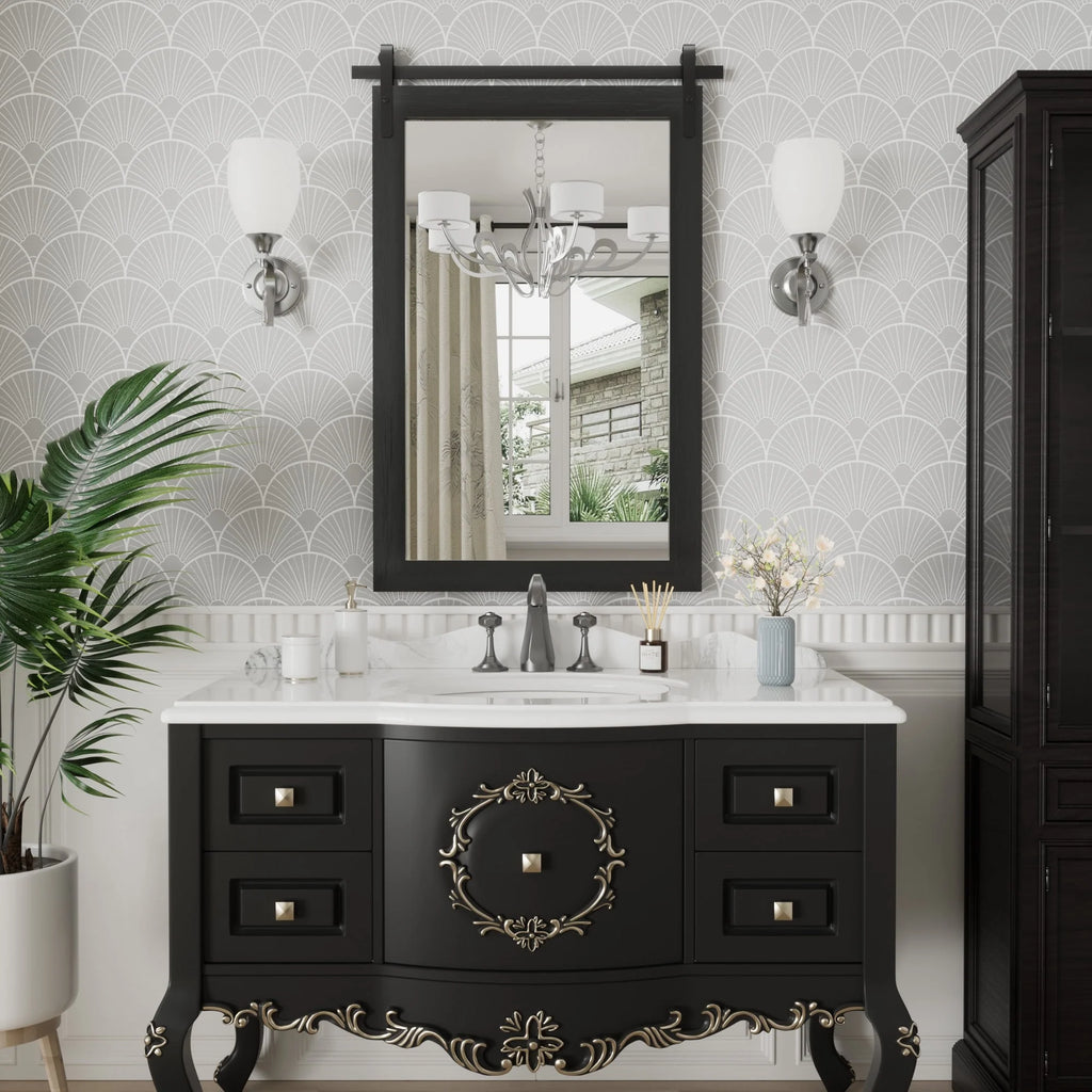 Modern Rectangular Wall Mirror with Wood Frame, Bathroom and Barn Door Mirror, Multiple Sizes