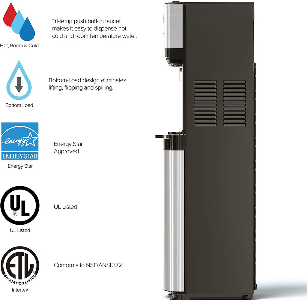 Self-Cleaning Bottom-Loading Water Cooler Dispenser with 3 Temperature Settings