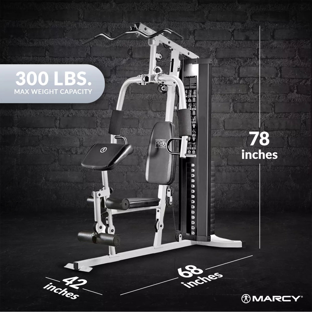 150-Lb. Weight Stack Home Gym with Dual-Function Arm Press and Leg Developer, Black/White