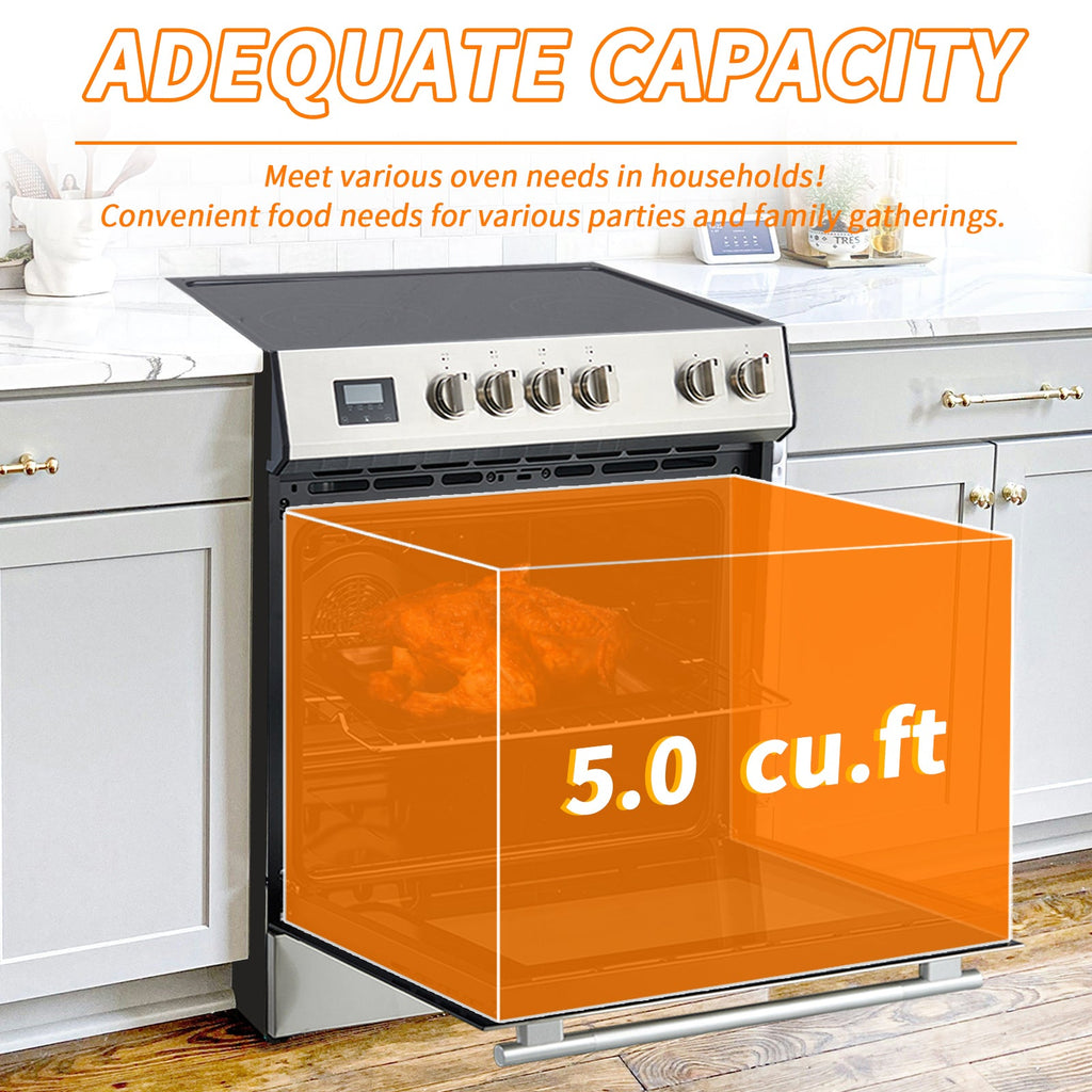 5.0 Cu. Ft. Freestanding Electric Range with Front Controls and 5 Cooktop Elements, Stainless Steel