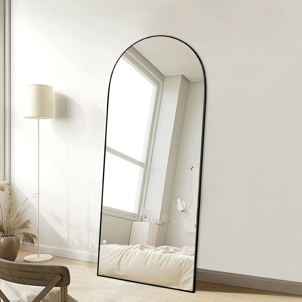 Arched Full Length Wood Floor Mirror, Full Body Standing and Wall Mounted Mirror for Bedroom, Living Room and Home Decor