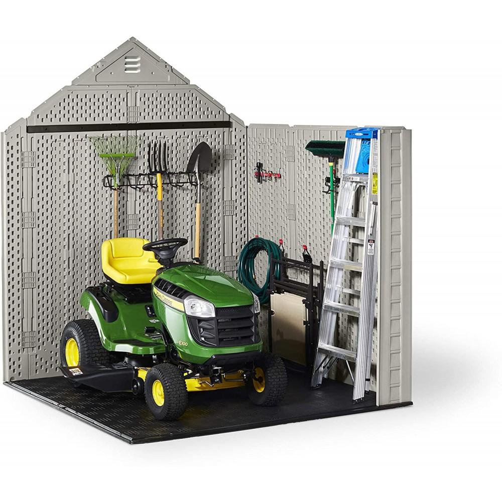 7 x 7-Ft. Resin Outdoor Garden Storage Shed with Windows and Utility Hooks, Sand