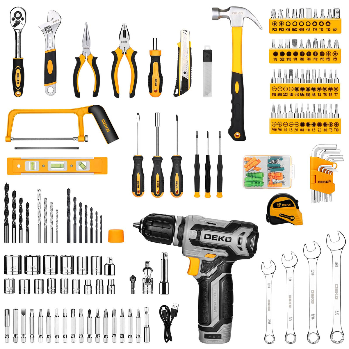 Home Mechanic Tool Kit with Toolbox and 12V Cordless Drill