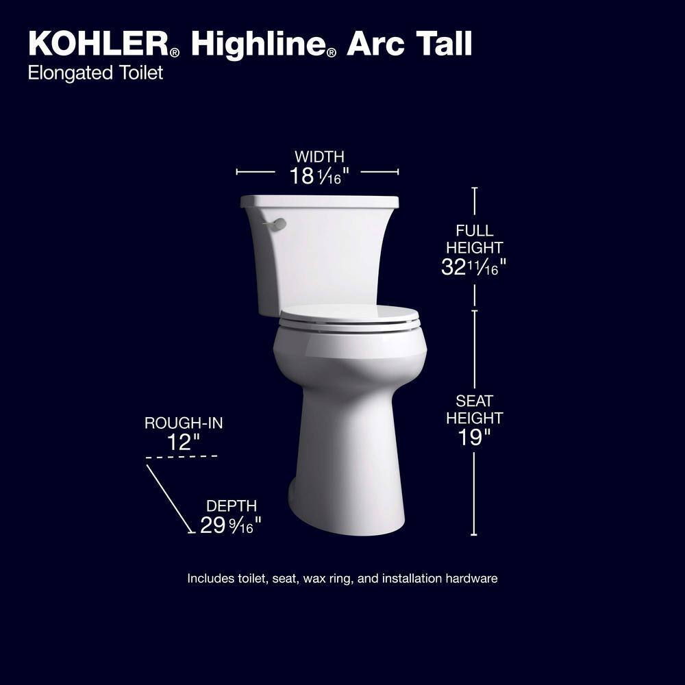 Extra-Tall Elongated Toilet, 1.28 GPF, White, with Seat