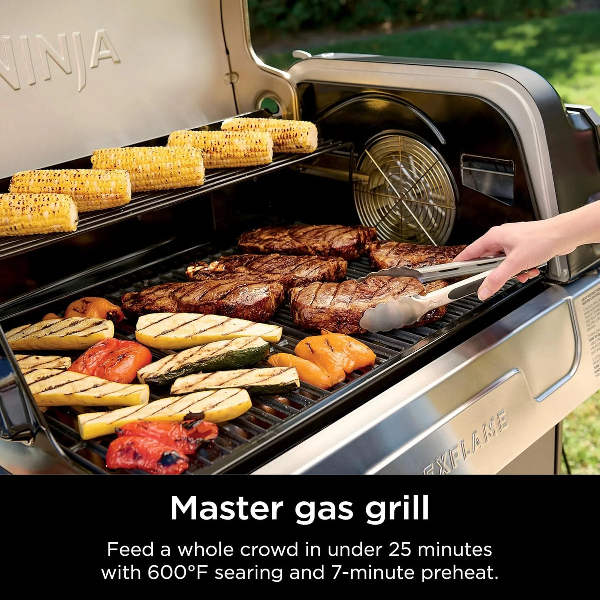 5-in-1 Electric and Propane Grill, 3-Burner Outdoor BBQ Grill and Smoker with Digital Controls, Griddle and Pizza Maker, Stainless Steel