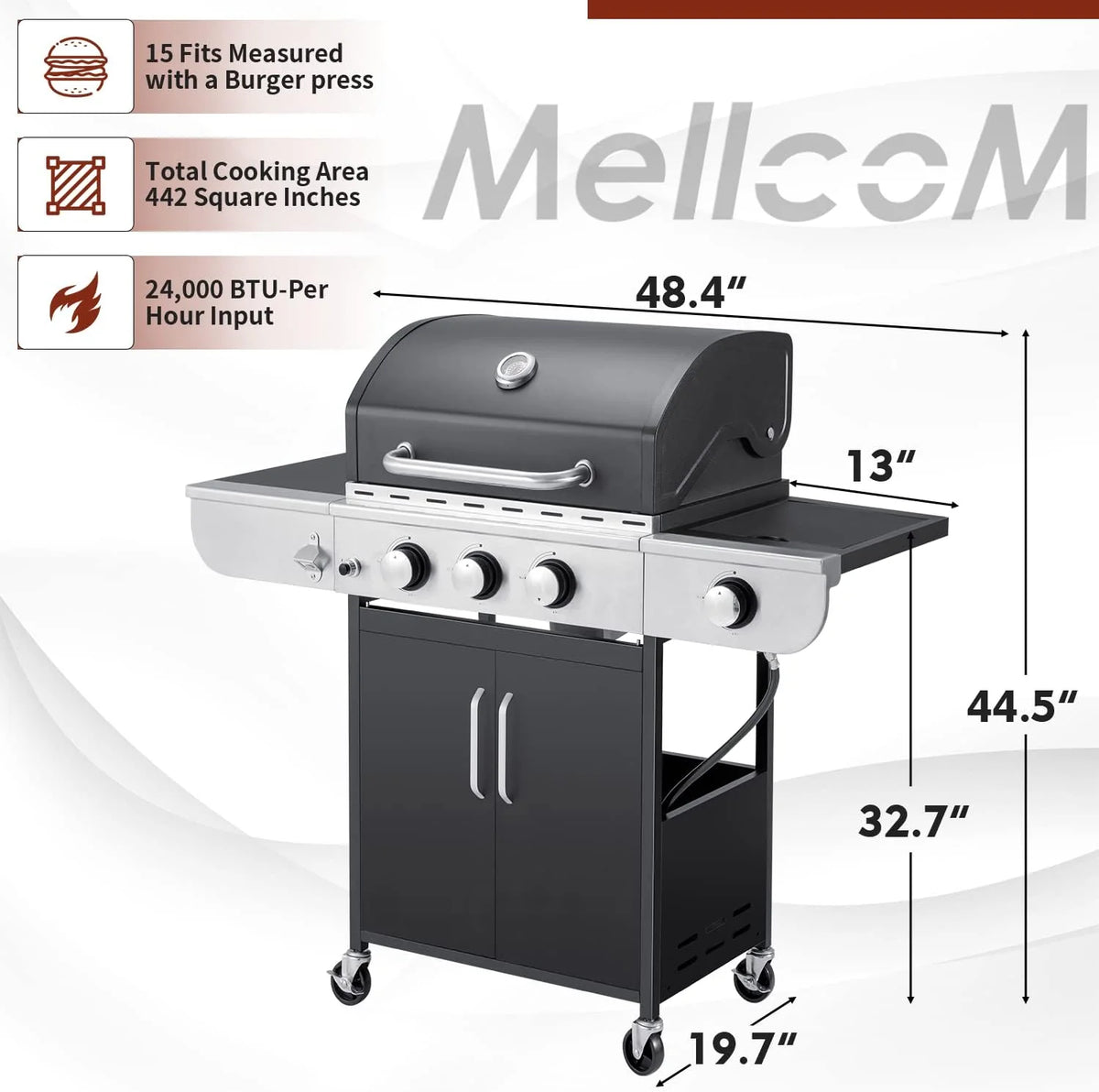 4-Burner Propane Gas Grill with Cast Iron Grates, Side Stove and 44,000 BTU Stainless Steel Burners