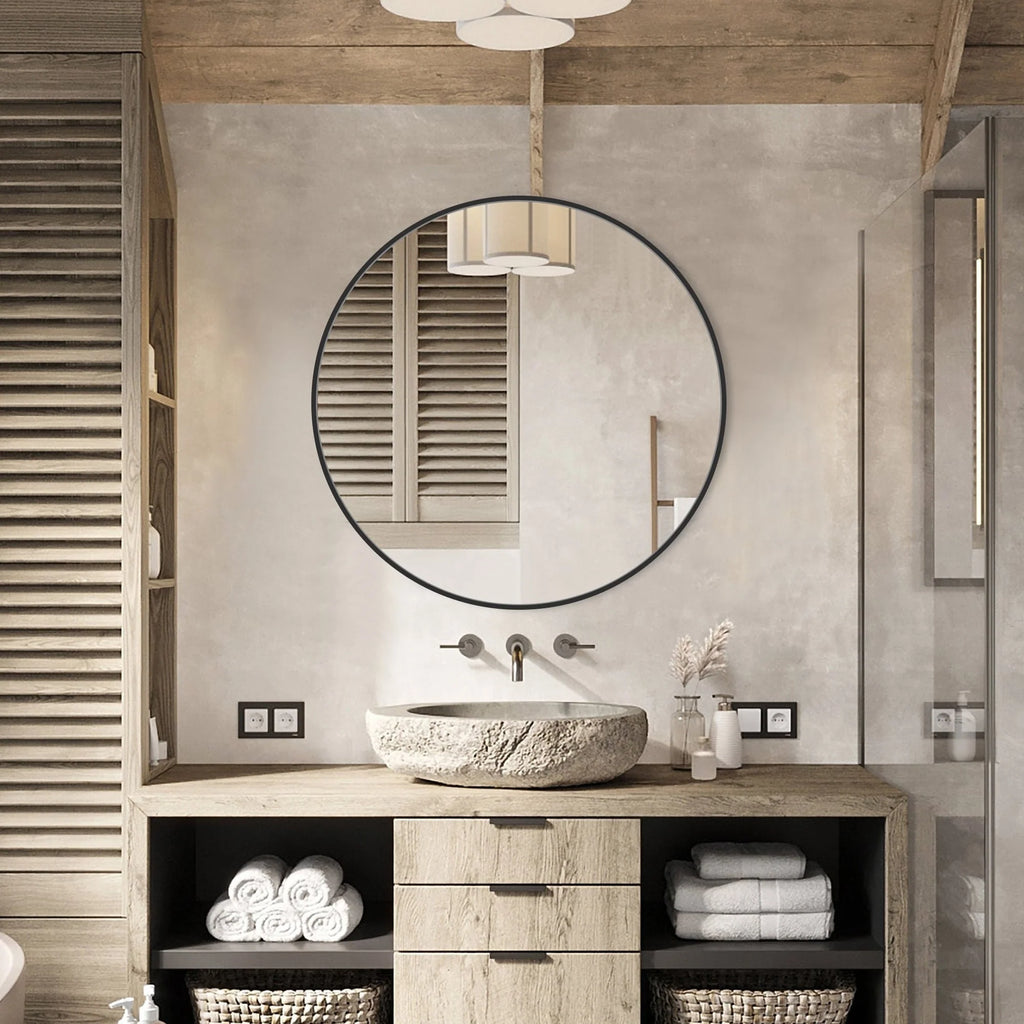 Modern Round Bathroom Vanity Mirror, Wall Mounted Circular Mirror for Bathroom, Bedroom and Home Decor