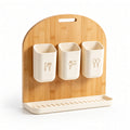 Bamboo Utensil Caddy with 3 Detachable Cups & Drain Tray